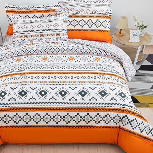 New Boho Burnt Orange  3 Piece Comforter Set • Queen Size - Picture 1 of 7